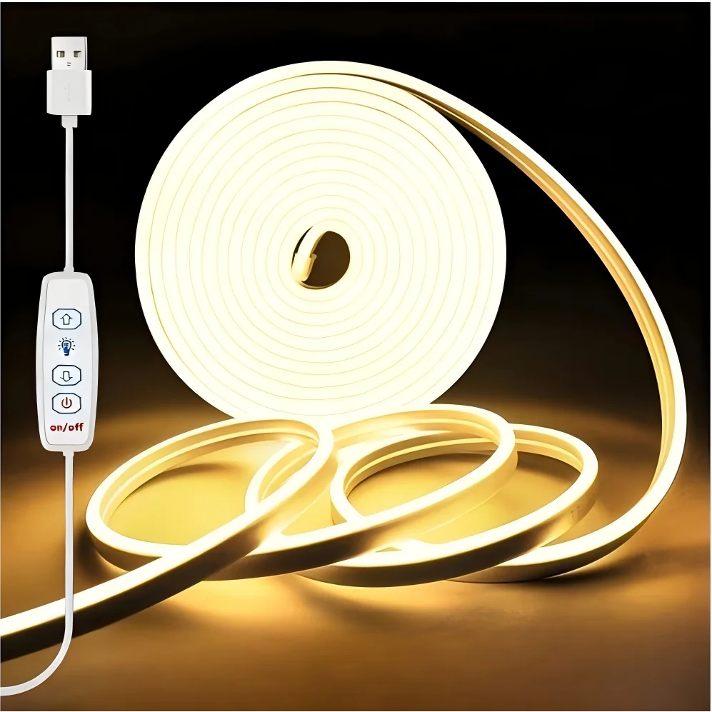 1 Flexible Led Light Strip with Adjustable Brightness, Ip65 Rated, Low Voltage 5V USB Powered, Warm White/White Light, with a Switch for Adjusting Brightness, Can Be Cut to Length, Suitable for Bedrooms, Tv Cabinets, C