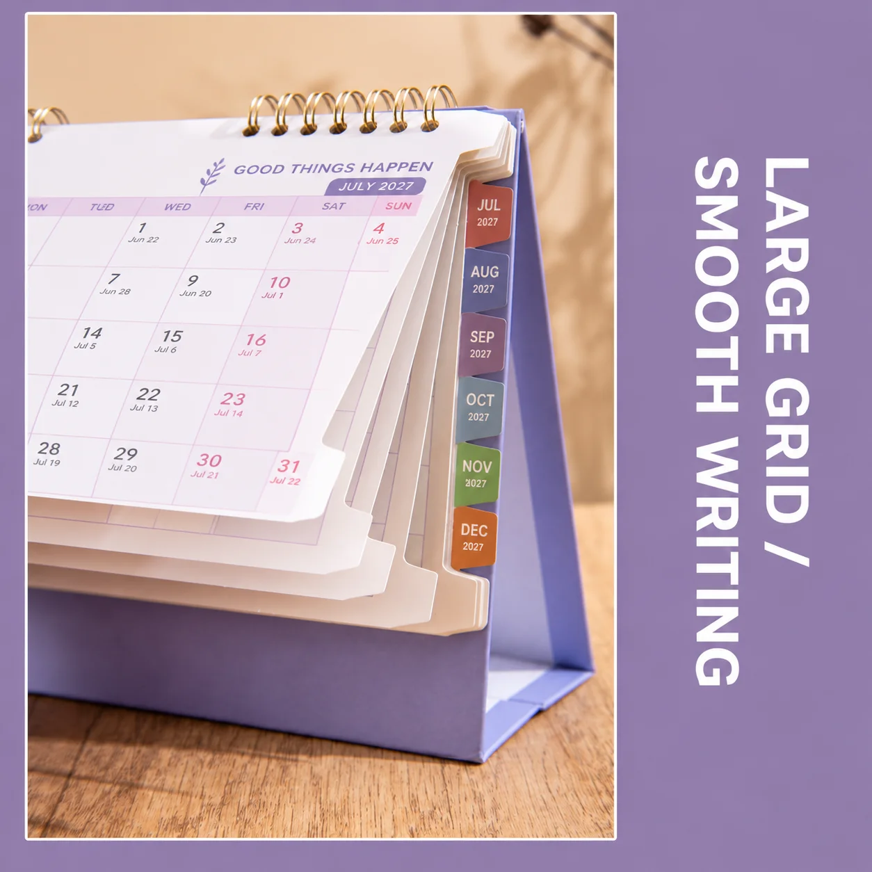 2027 Small Desktop Calendar Horizontal Flip Planner Full Year Layout Solid Thick Cover Date Tracker for Home Office Tabletop Use