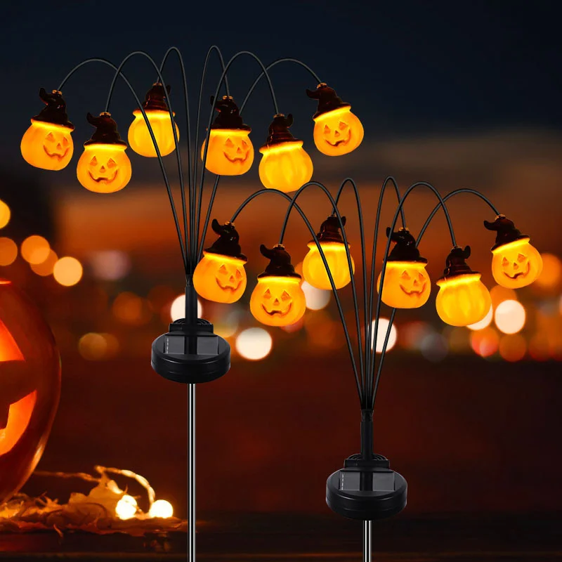 6‑LED Witch Hat Pumpkin Solar Stake Lights,Waterproof Outdoor Garden Yard Lawn Lamp,Halloween Christmas Party Holiday Decor