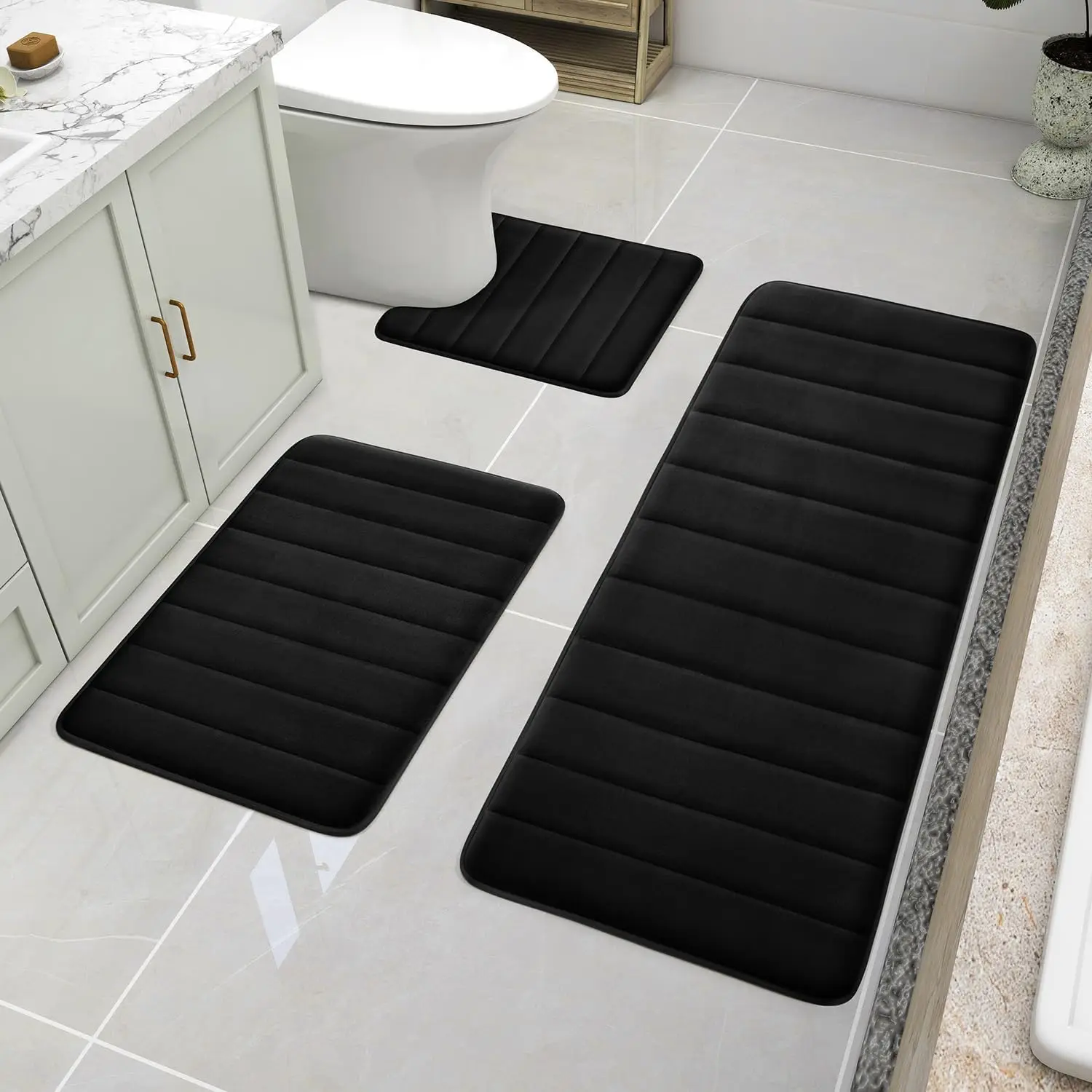 

Soft Absorbent Non-Slip Bath Mats Set, Machine Washable, 3-Piece for Toilet and Bathroom (20x32+24x44+U Shape)