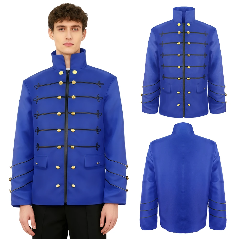 

Vintage Men's Medieval Jacket Button Embellished Long Sleeves Stand Collar Coat Jacket Retro Uniform Ziper Outerwear