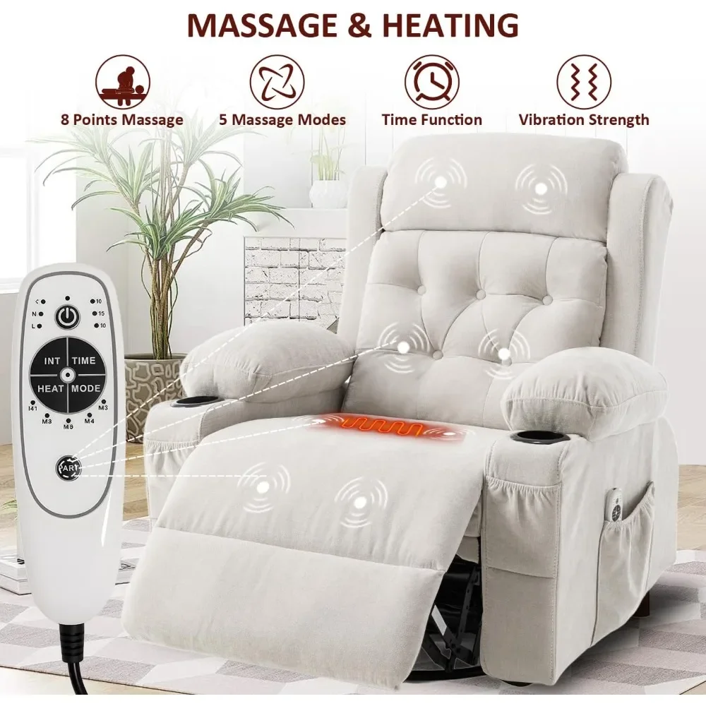 Mid-Century Modern Overstuffed Rocker Recliner - Massage & Heat Ergonomic Swivel Lounge Chair for Living Room | Customized