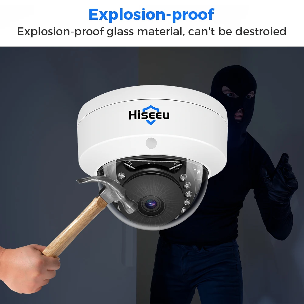 Hiseeu 5MP anti-vandalisme POE IP dôme caméra de sécurité détection de visage unidirectionnel Audio système de Surveillance vidéo à domicile Onvif XMEye Pro
