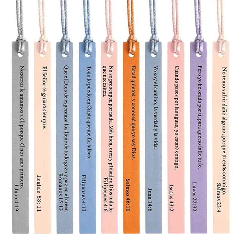 10 قطع من علامات الكتاب المقدس الجلدية الإسبانية للنساء، علامات الكتاب المقدس Separadores De Biblia En Españo باللغة الإسبانية الدينية #1