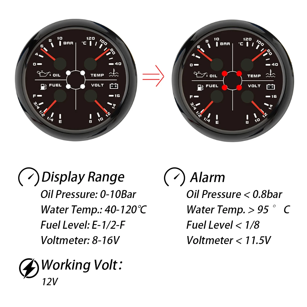 Rhaxel 85mm 2in1 GPS Speedometer 120 200 KM/H MPH with Tachometer with 4in1 Multifunction Fuel Level 10Bar Oil Pressure 12V