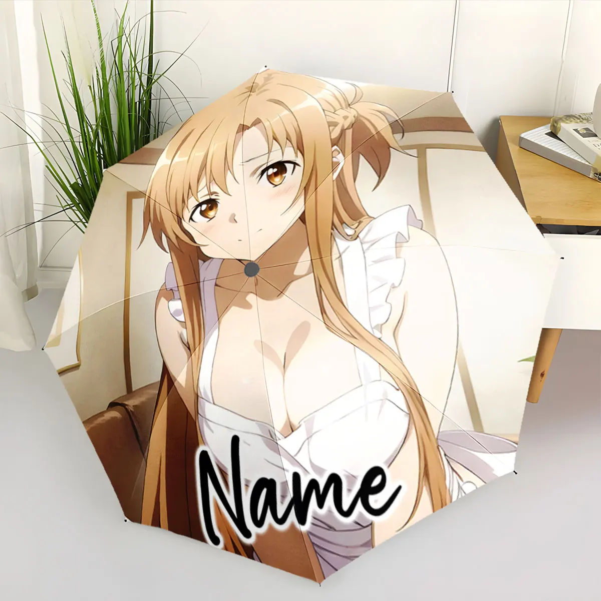 Custom Name Anime-Inspired Umbrella Design with Character Art Print 8 Iron Ribs Folding Umbrella Auto-Open Fashion Sunshade