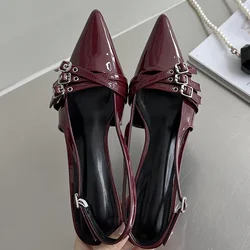 2024 Pointed Toe Shallow Ladies Heels Shoes Female Fashion Slingbacks New in Medium Heels Shoes for Women Footwear Mules