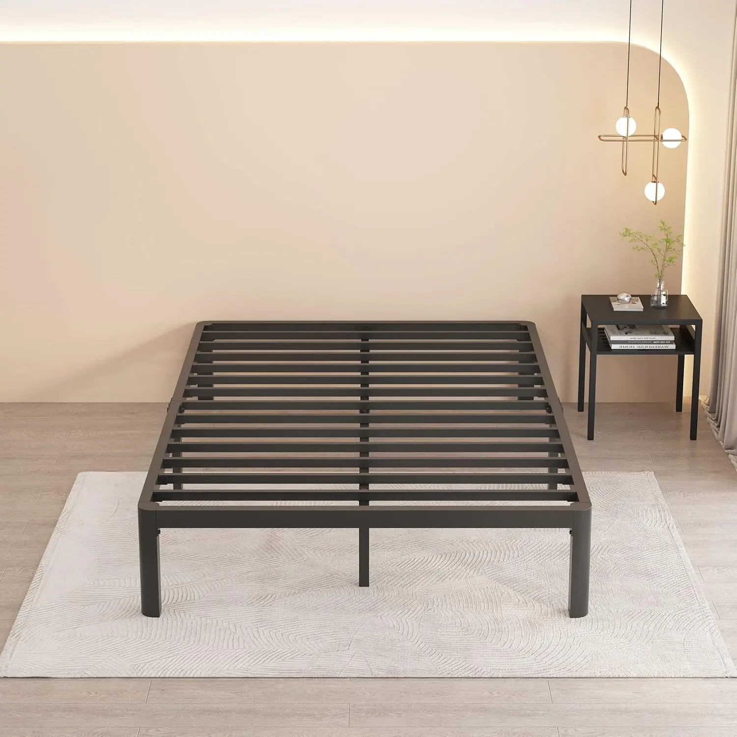 Maf 14 Inch Full Size Metalen Platform Bed Frame Met Ronde Hoekpoten, 3000 Lbs Zware Stalen Latten Ondersteuning, Geluidsvrij, Nee