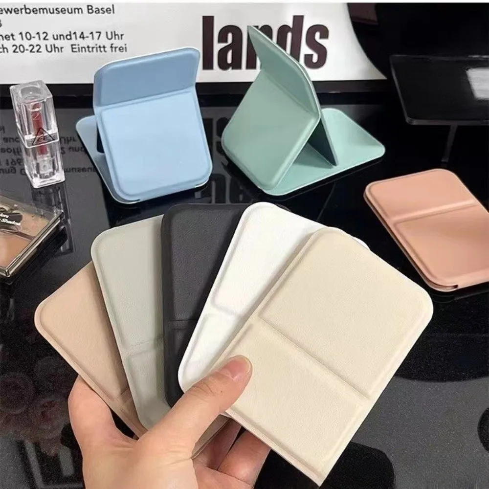 Faltbarer Mini-Make-up-Spiegel aus PU-Leder, tragbarer kompakter Kosmetikspiegel für Schreibtisch, Reise, Handtasche, schlichtes Design