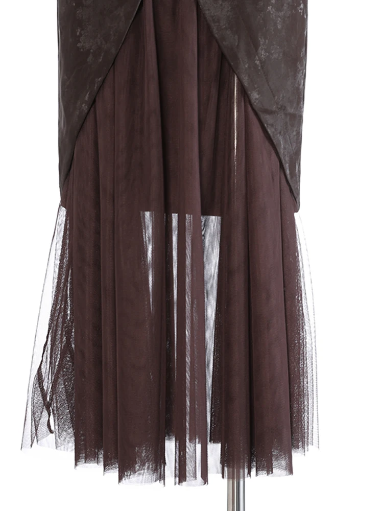 EAM-Jupe en maille suédé marron taille haute pour femme, irrégulière, élégante, demi-corps, mode féminine, nouveau, printemps, automne, 2025, 1DH1756