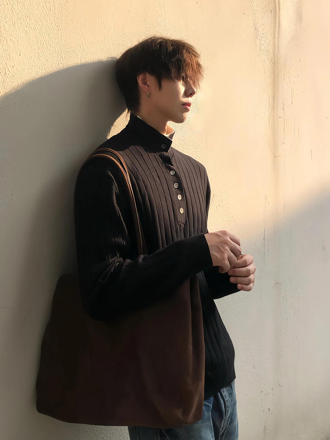 

Bla Contrast Color Knitwear Men's f High Collar Overhead Striped Sweater Cleanfit Double Collar Sweatirt Korean Sle ...