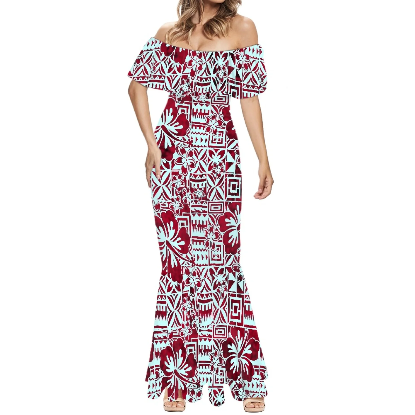 Imagem -05 - Vestido Longo Castanho Bodycon Feminino Robe Tonganês Samoano Tapa Estampa de Flores Vestidos de Cocktail Personalizados Elegante Tribal Castanho 2024