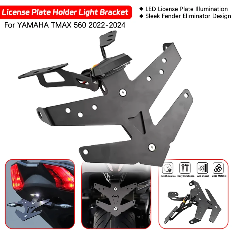 Motorcycle License Plate Holder For YAMAHA TMAX 560 2022-2024 Licence Frame LED Light Rear Tail Frame Fender Eliminator Bracket