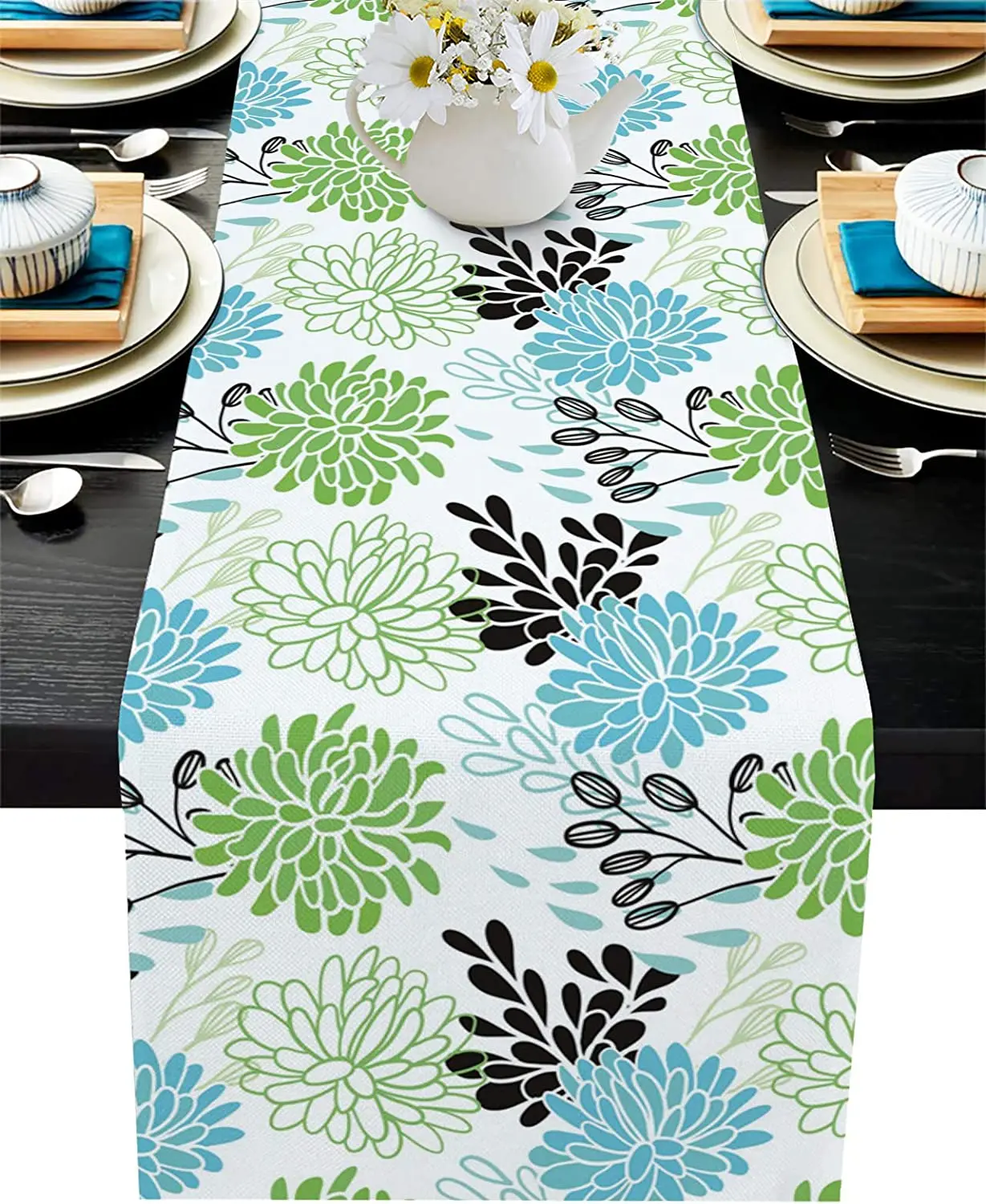

Elegant Flowers Floral Linen Table Runners Holiday Party Decorations Farmhouse Reusable Dining Tbale Runners Kitchen Table Decor