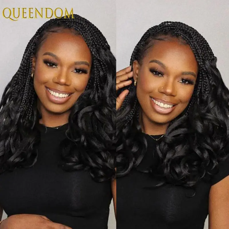 

24 Inch Ombre Blonde Wig Synthetic Full Lace Braided Wigs with Curly Ends Goddess Cornrow Box Braids Wig Easy to Wear