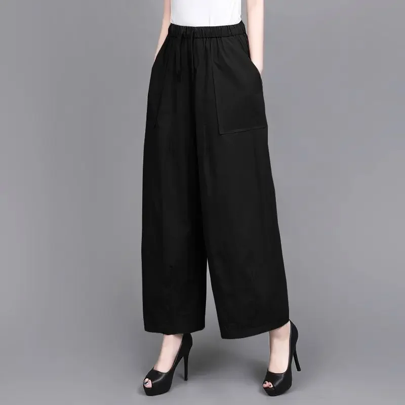 

Новые летние широкие брюки для женщин, свободные тонкие повседневные брюки с высокой талией, эластичные универсальные брюки с девятью точками XT1095