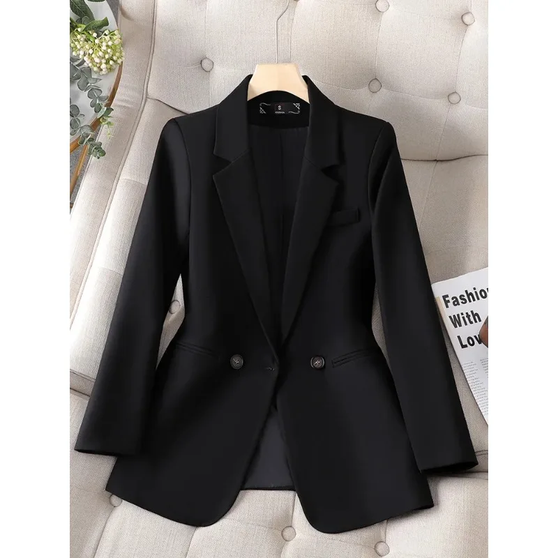 Casaco feminino de manga comprida Breasted Slim Fit, terno de escritório, blazer feminino, casaco monocromático, café, bege, preto, fêmea