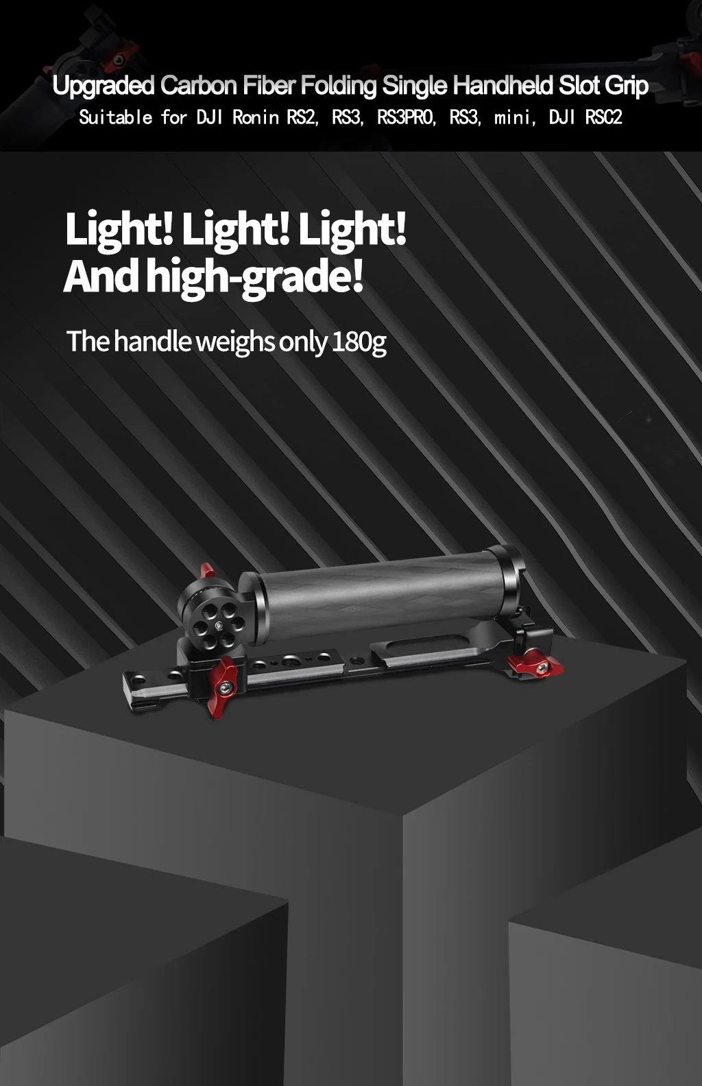 Verbesserter faltbarer Einzelhandgriff für DJI Ronin RS2 RS3 PRO RS4 Mini RSC2 Handheld Gimbal Mount Carbon Fiber Extension Grip – Detail 1