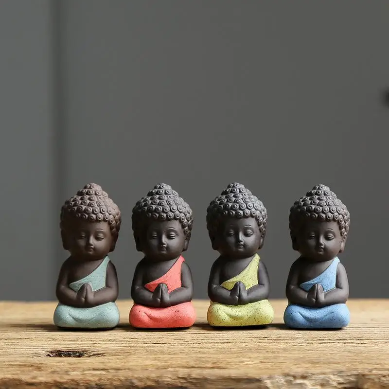 Tea Pet Ornaments Ceramic Little Monks: Cute Chinese Style Statue Exquisite Mini Figurines Home