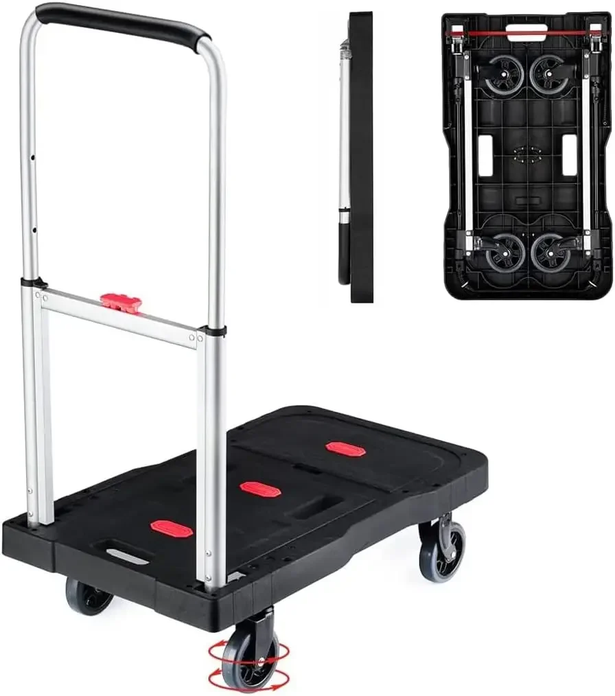 Folding Hand Truck Platform Truck 330 Lbs Heavy Duty Dolly Cart with Wheels, Fully Folded Push Cart, Portable Trolley Utility Ca