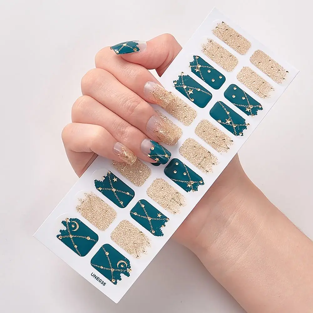 Semi Cured Gel Nail Stickers INS Trendy 22Strips Floristic Nail Patch Full Cover Nail Art Stickers DIY Nail Art Making