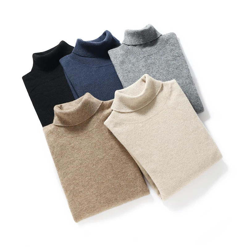

High Quality 100% Cashmere Pullover Men's Turtleneck Sweater Autumn Winter Warm Solid Cashmere Knitwear Smart Casual Jumper Top