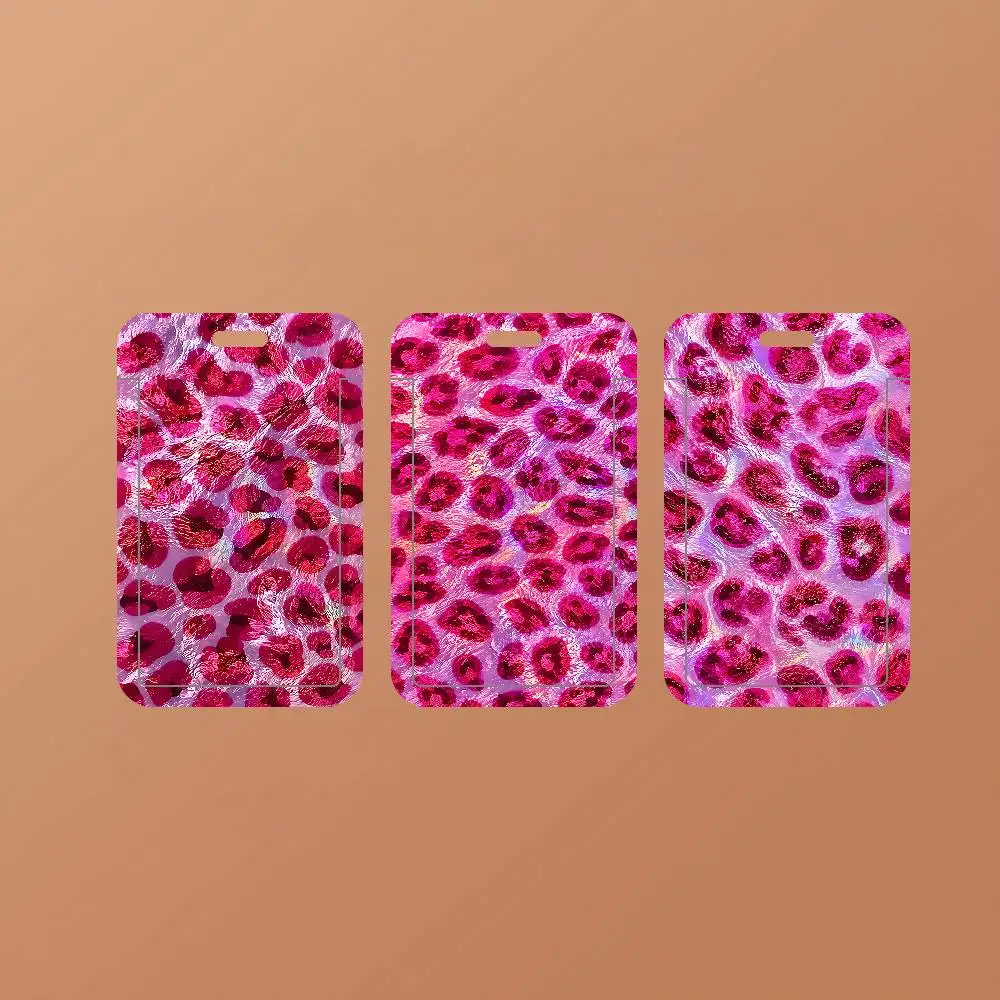 Pink Leopard Print ID Badge Holder With Lanyard Neck Strap For Office School Name Card Credentials Case
