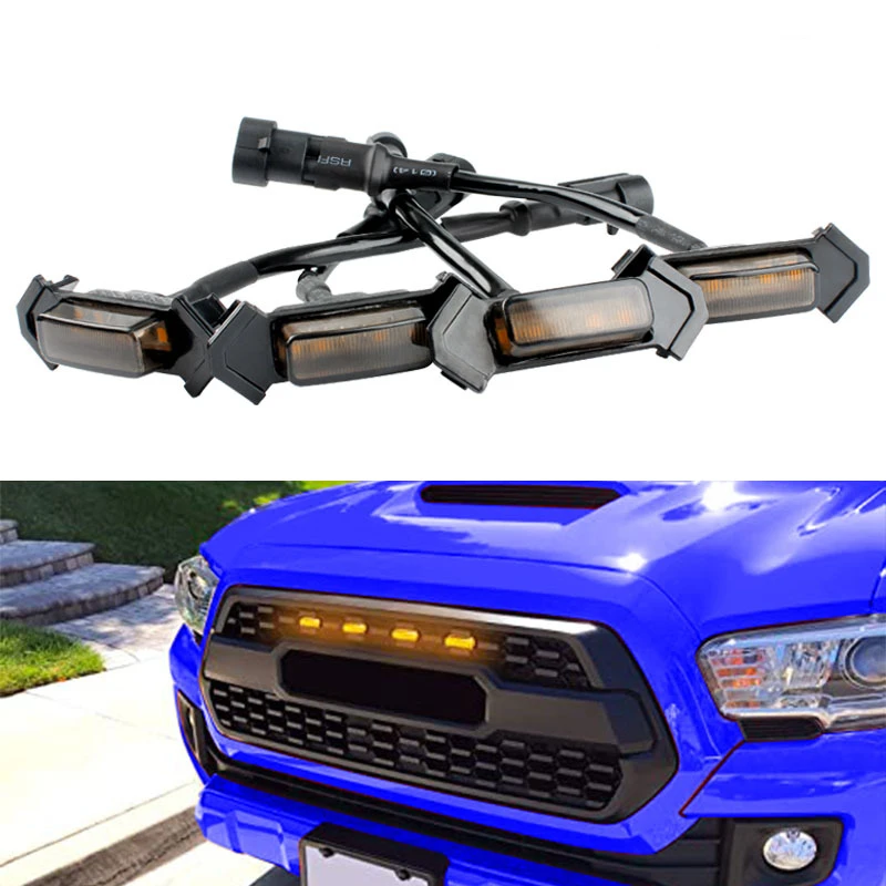 4X For 2016-up Toyota Tacoma w/TRD Pro Front Grille LED Light Raptor Style Lamp, Front Grille DRL Parking Lights Lighting 12V