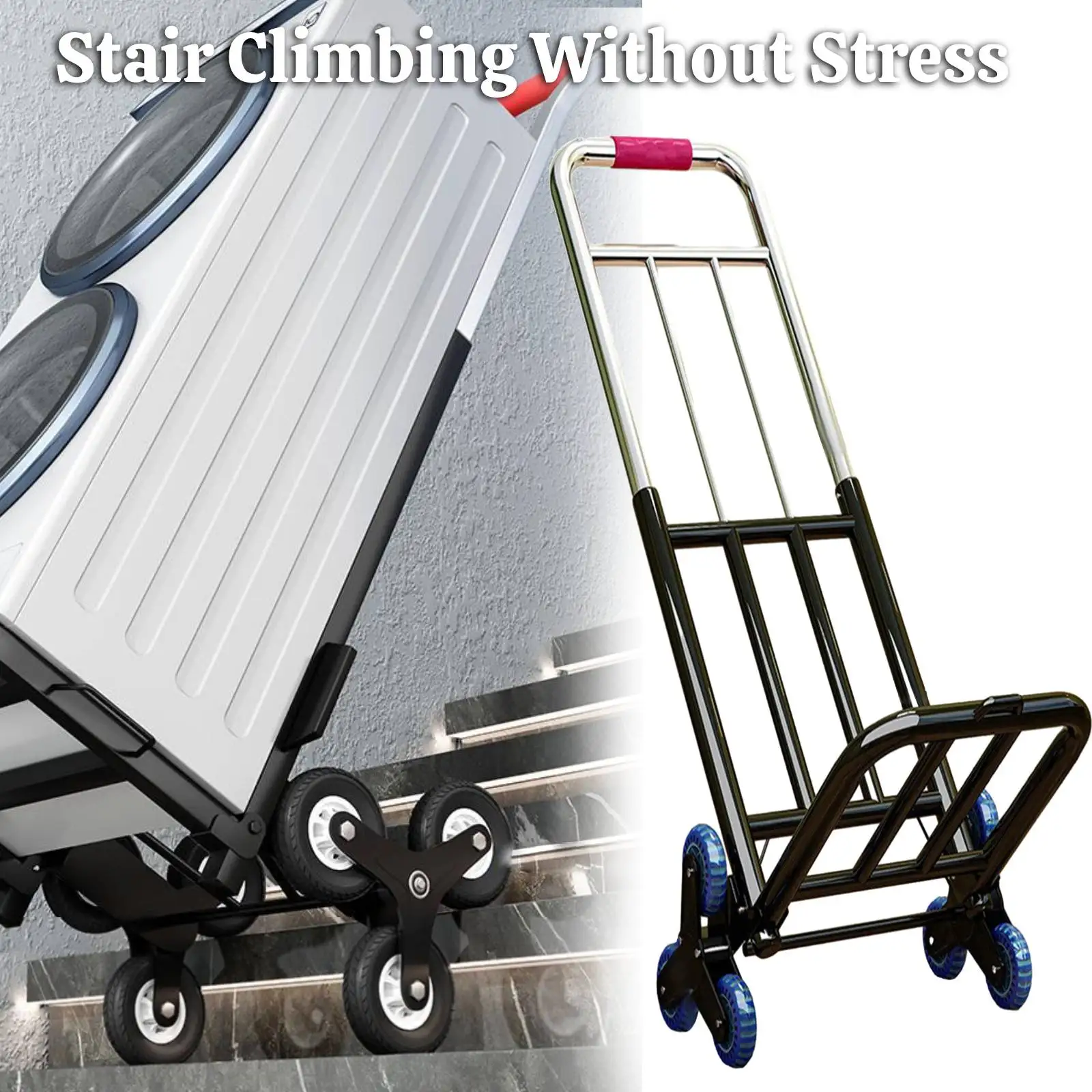 Portable Folding Hand Truck Multipurpose Stair Climbing Dolly Cart with Adjustable Handle for Handling Household