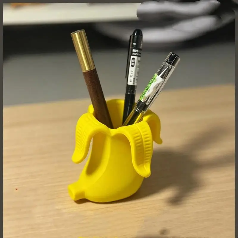 Yellow Banana Shaped 3D Printed Pen Holder Cute Desk Organizer For Pens Makeup Brushes Desktop Stationery Cosmetic Storage Suppl