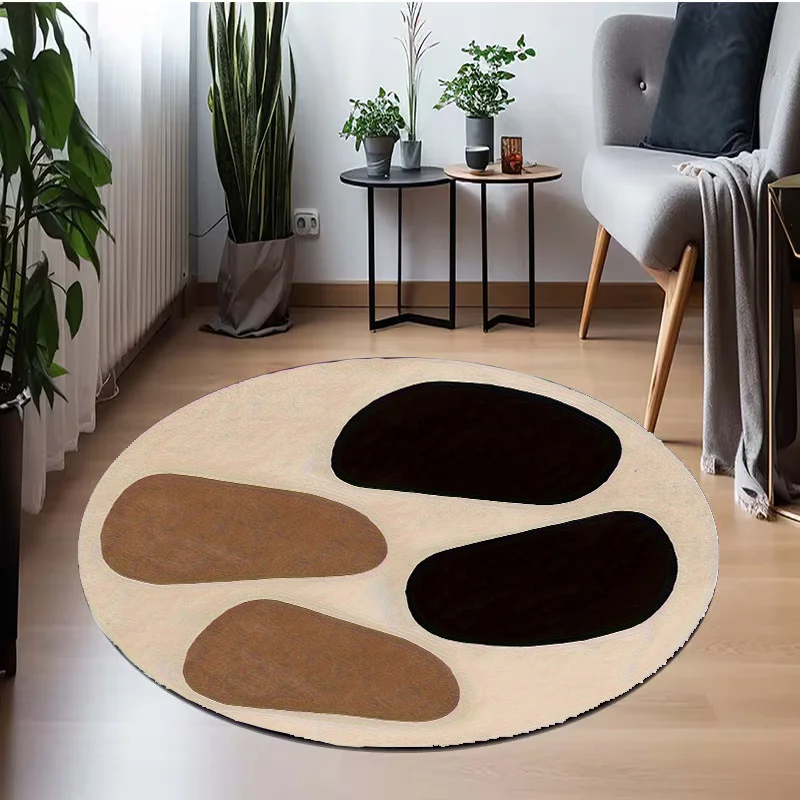 Four-color block assembly Flannel-printed round floor mats are slip-resistant Suitable for living bedroom terrace garden carpets