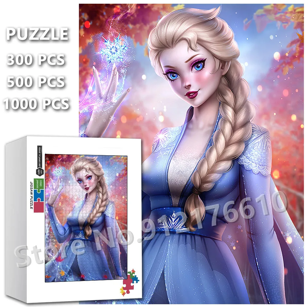 

Disney Princess Frozen Wooden Jigsaw Puzzle 300/500/1000 Pieces Ice Queen Elsa Puzzle Decompress Educational Games Toys Gifts