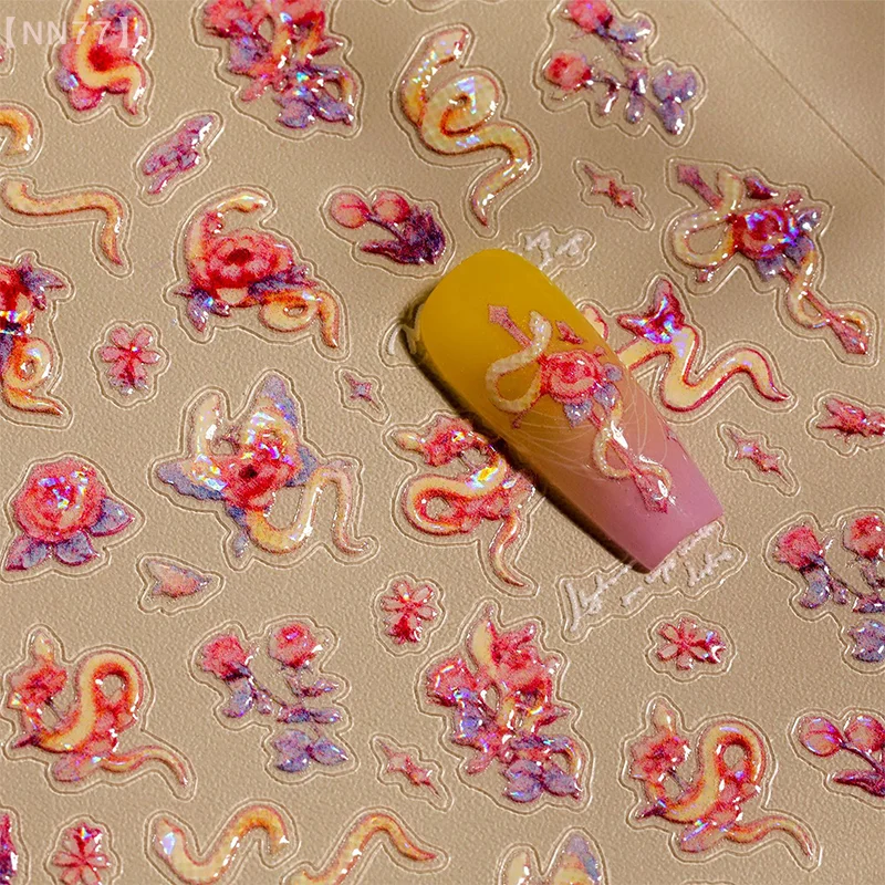 Glanzende slang roos bloem nail art stickers zelfklevende manicure sticker DIY nail art decoratie stickers accessoires geschenken
