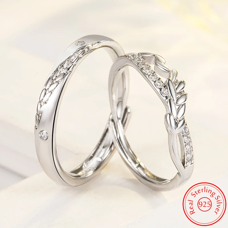 

Solid 925 Sterling Silver Woman's High Quality Fashion Jewelry Couple Leaf Crystal Zircon Ring For Men XY0302