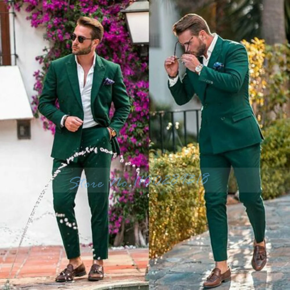 

2023 New Green Casual Business Men's Suit Two-piece Wedding Groom's Best Man Dress Suits For Men Costume Homme Terno Masculino