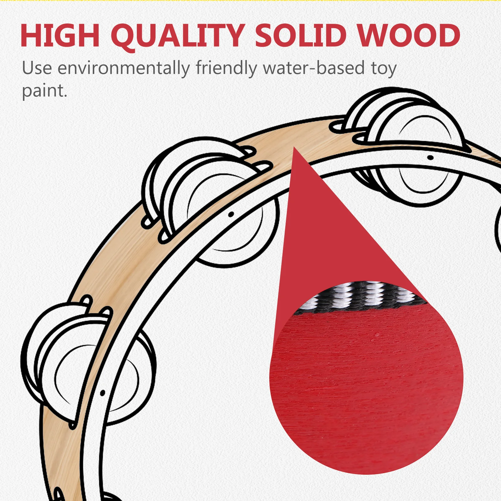 

2Pcs Wood Double Row Handheld Percussion Tambourine Loud Jingle Bells Music Instrument for Kids Rhythm Education Family