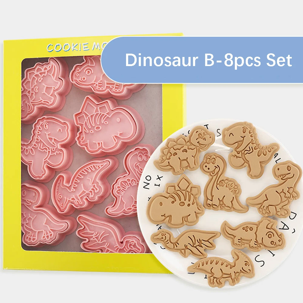 8Pcs Dschungel Safari Cookie Cutter Keks Backform Dinosaurier Hund Katze Bär Foreset Tiere Backen Cookie Werkzeug Kind Geburtstag party – Detail 2