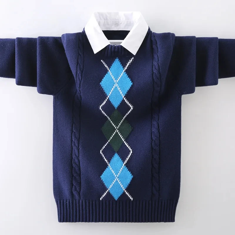 Kids Boys Sweater School Uniform Autumn Winter Knitted Cotton Children\'s Pullovers For Teenager Age 5-15 Years Outerwear Coat