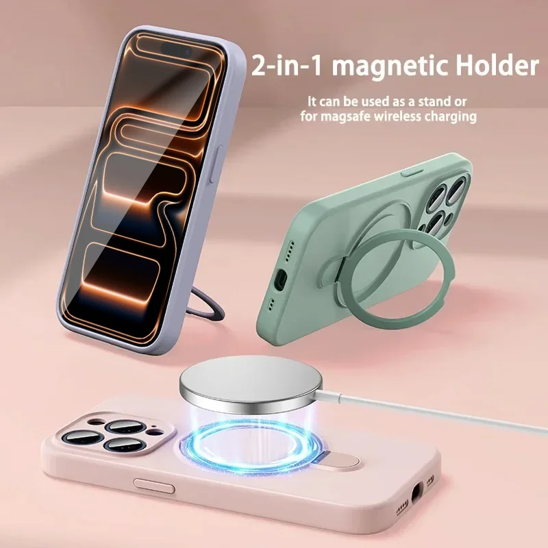Magnetische Silikon-Handyhülle für iPhone 17 16 15 14 13 11 12 18ProMax Air Kickstand Ringhalter Hülle für iPhone 14 15 16 Plus – Detail 2