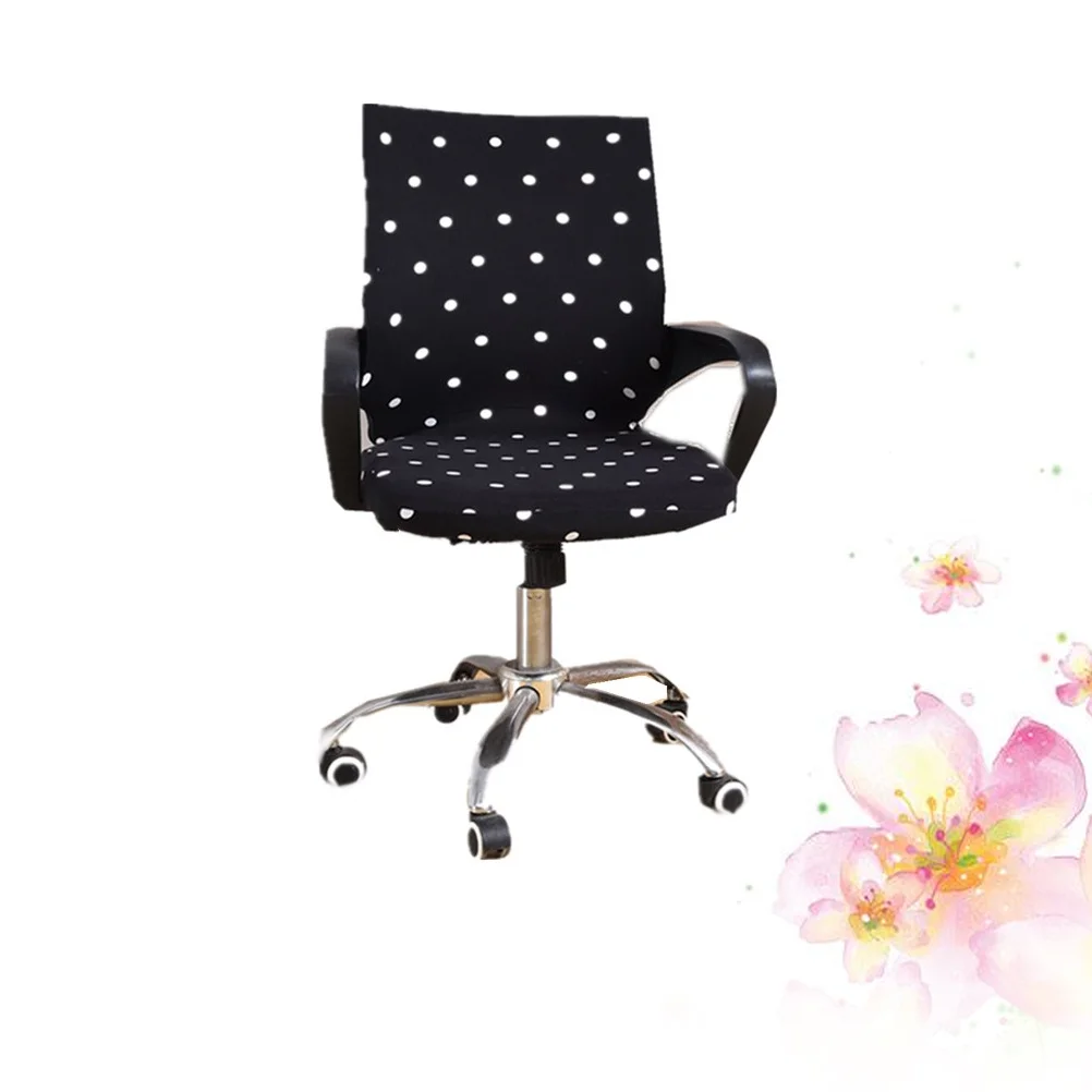 

Stretch Office Chair Cover Size L Black Dot Pattern Removable Elastic Fabric for Desk Chair Protector Back Seat Coverage