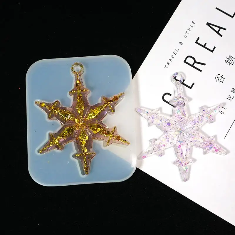 Multi-Style Snowflake With Hole Silicone Molds Pendant Epoxy Resin Mold Christmas Tree Hanging Decoration DIY Jewelry Making