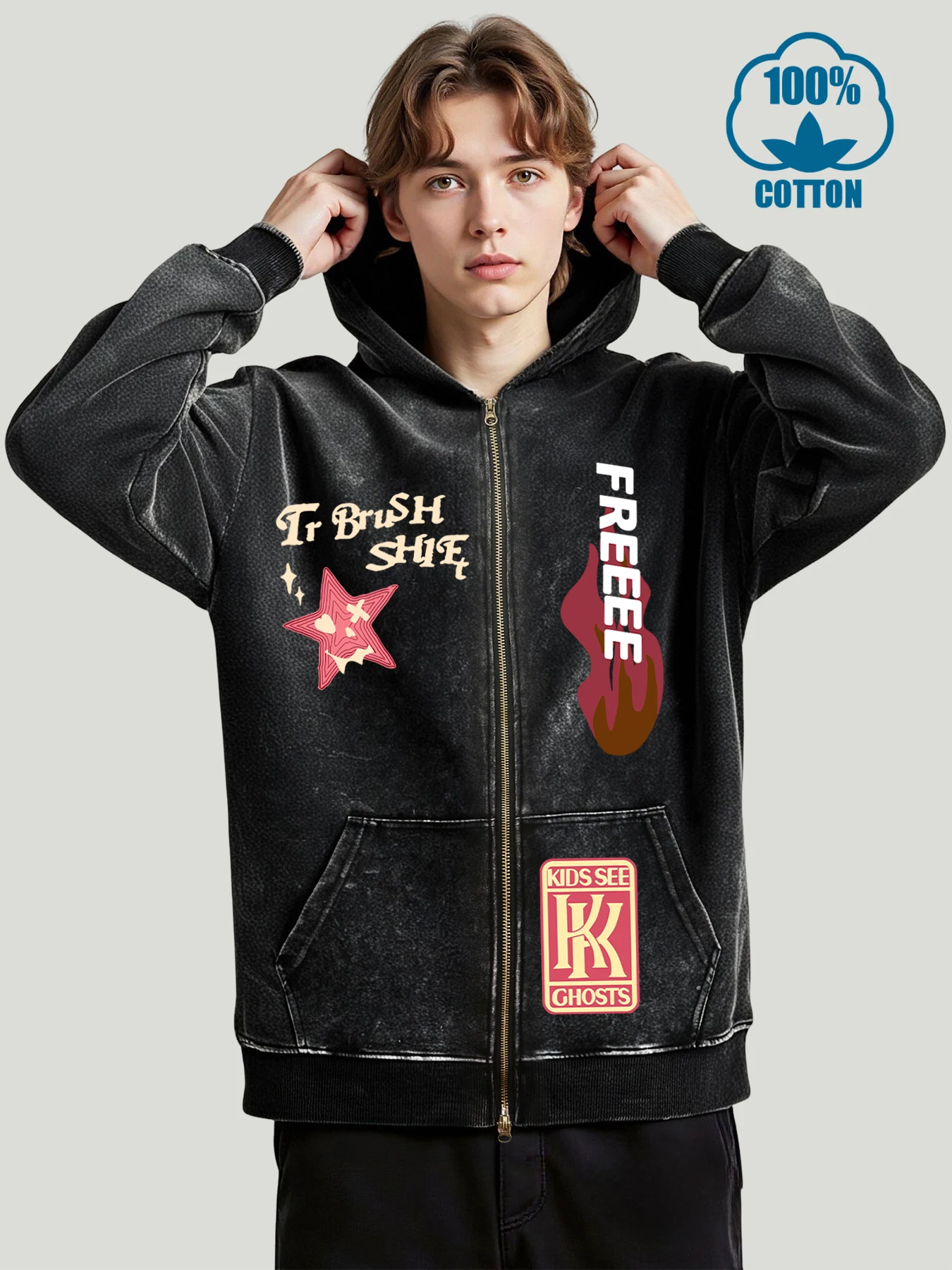 

Love Star 89 Creative Prints Male Washed Zipper Hoody Comfy Autumn Hoodies Cotton Casual Streetwear Oversize High Street Hoodie