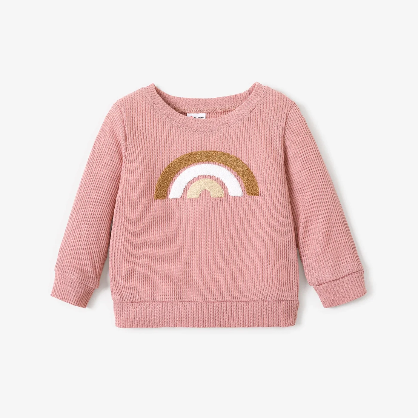 PatPat Baby Boy/Girl Rainbow Pattern Waffle Long-sleeve Pullover Sweatshirt Perfect for Outings and Daily Wear Basic Style