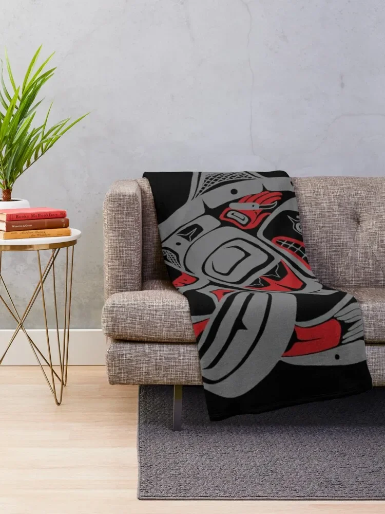 BLACKFISH - PNW native, Tlingit style orca killer whale GRAY Throw Blanket Soft Plaid Giant Sofa Blankets