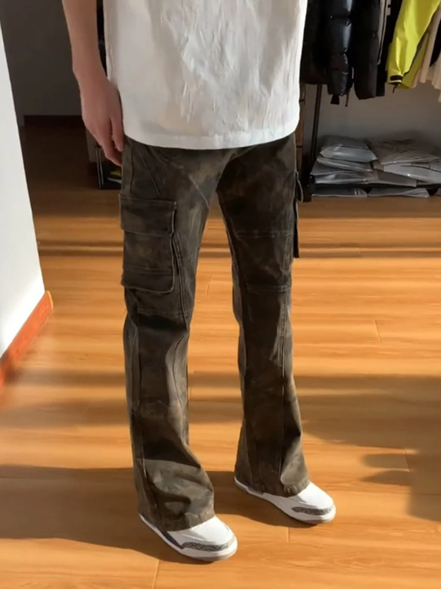 Cleanfit Camouflage Slim Fit Work Trousers Men's American Retro Style Multiple Pockets Straight Leg Jeans Casual Spring Wear