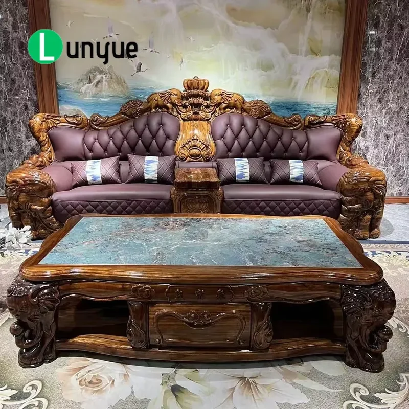 European Style Ebony Solid Wood Single Leather Sofa Luxury Modern Living Room Furniture Comfortable Durable Home Decor Accent