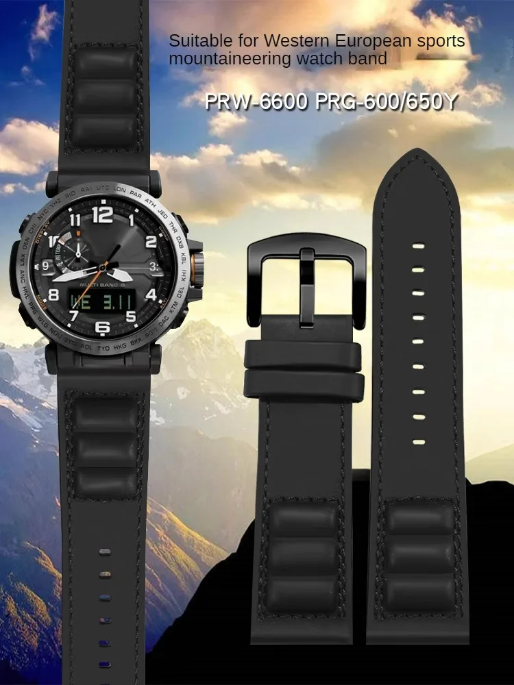 Adapted to PRW-6600 PRG-600/650Y Mountaineering Scrubbed Cowhide Watch with Accessories Flat Interface 24