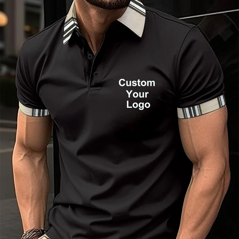 Fashion Men\'s Custom Your Logo Polo Shirt T-Shirt Top Summer Short Sleeve Polo Shirt Tee Casual Male Clothes