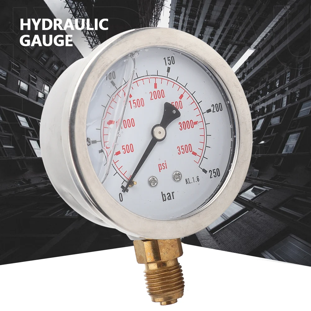 Hydraulic Water Pressure Gauge Hydraulic Pressure Gauge 0-250Bar 0- 3750PSI G1/4 63mm Dial Meter Pressure Measuring Tool