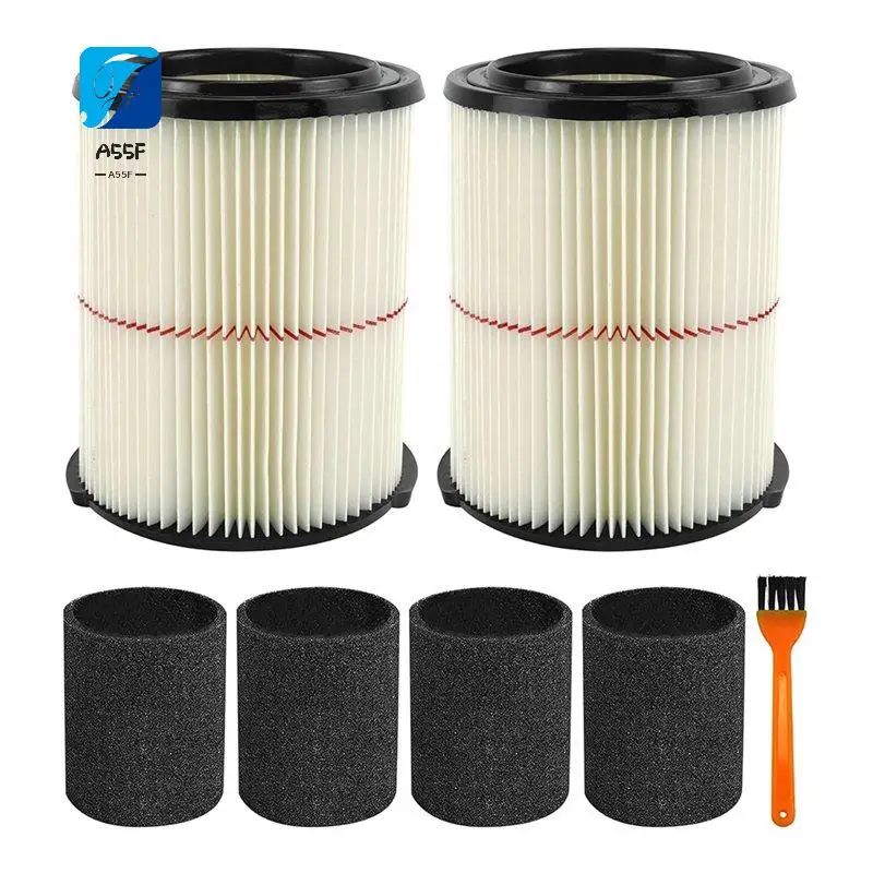A55F-2 Pack 38754 Replacement Filters Fit For Craftsman CMXZVBE38754 Fit 5-20 Gallon Shop Vacuum With 4 Pack Foam Sleeves